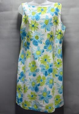 Jessica Howard White Midi Dress with Blue and Lime Floral Print